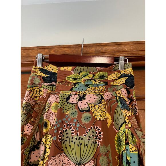 Nanette Lepore Women's Silk Floral Flowy Skirt Copper Brown Earthy Boho Size 2 - Picture 3 of 11